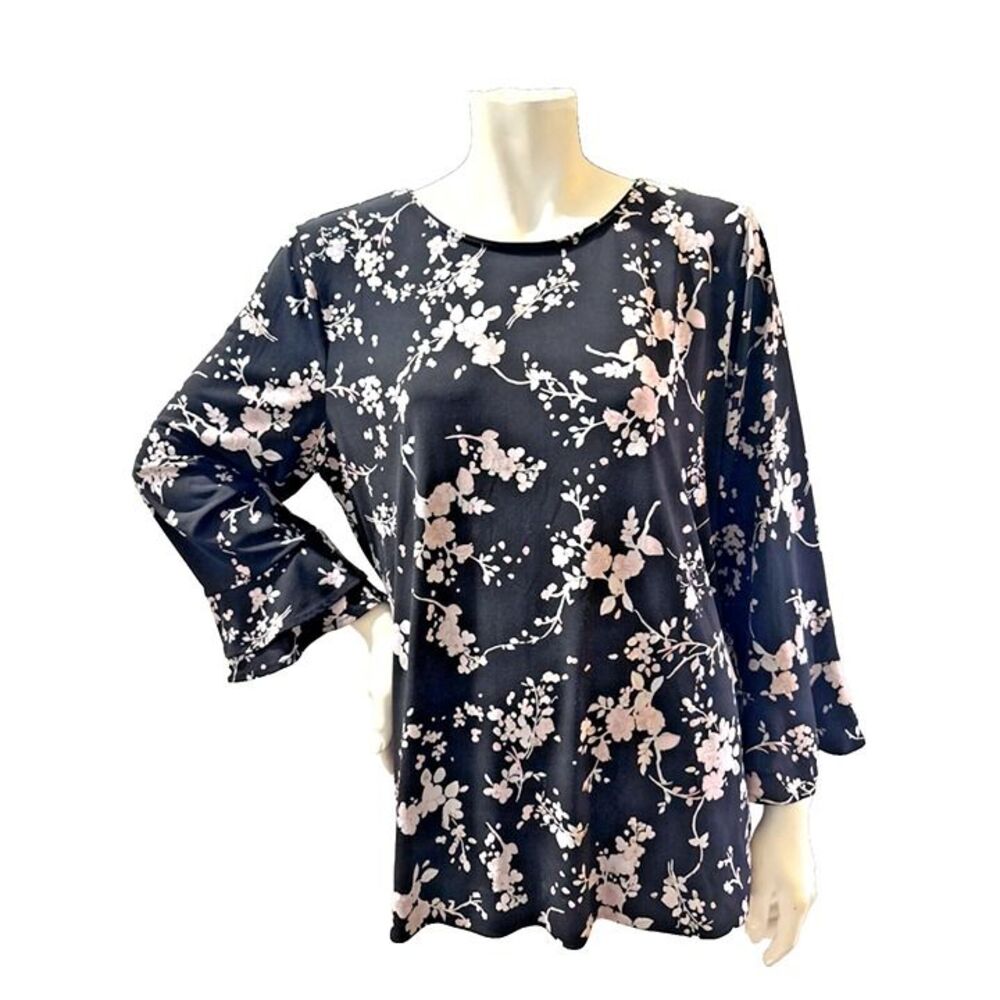KARL LAGERFELD PARIS Womens PXL Ruffle Sleeve Floral Coquette Regal Blouse Top